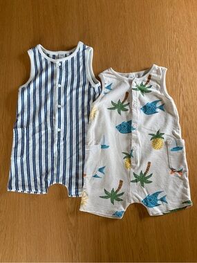 H&M Set of 2 Baby Rompers - Blue Stripe & Tropical Print